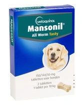 Mansonil all worm dog tasty bone 10kg 2 tabletten ontwormingsmiddel