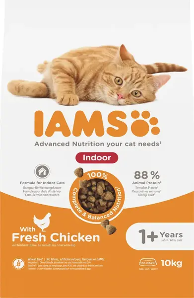 Iams cat adult indoor kip 10 kg Kattenvoer