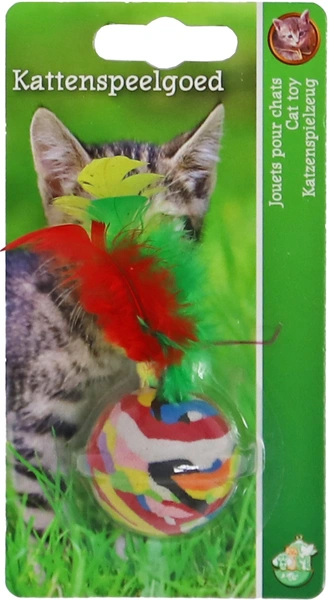 Kattenspeelgoed foambal met veren 3,5cm