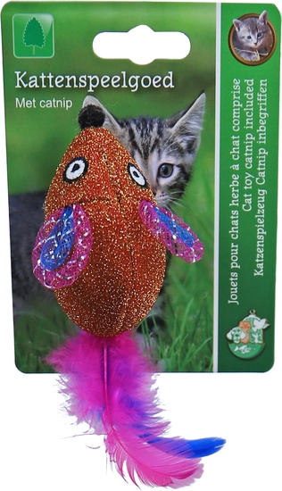 Kattenspeelgoed glittermuis 8 cm met verenstaart - afbeelding 1