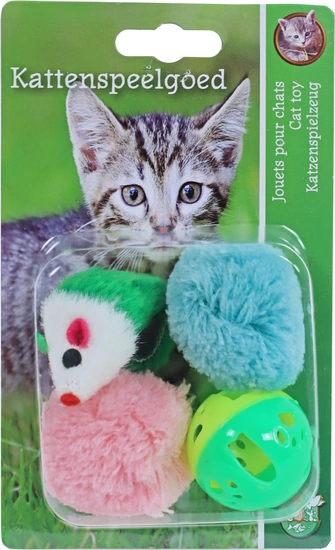 Kattenspeelgoed set (knisper) ballen en muis - afbeelding 1