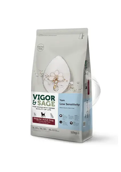 Vigor&Sage dog adult low sensitivity yam&white fish 12 kg hondenvoer