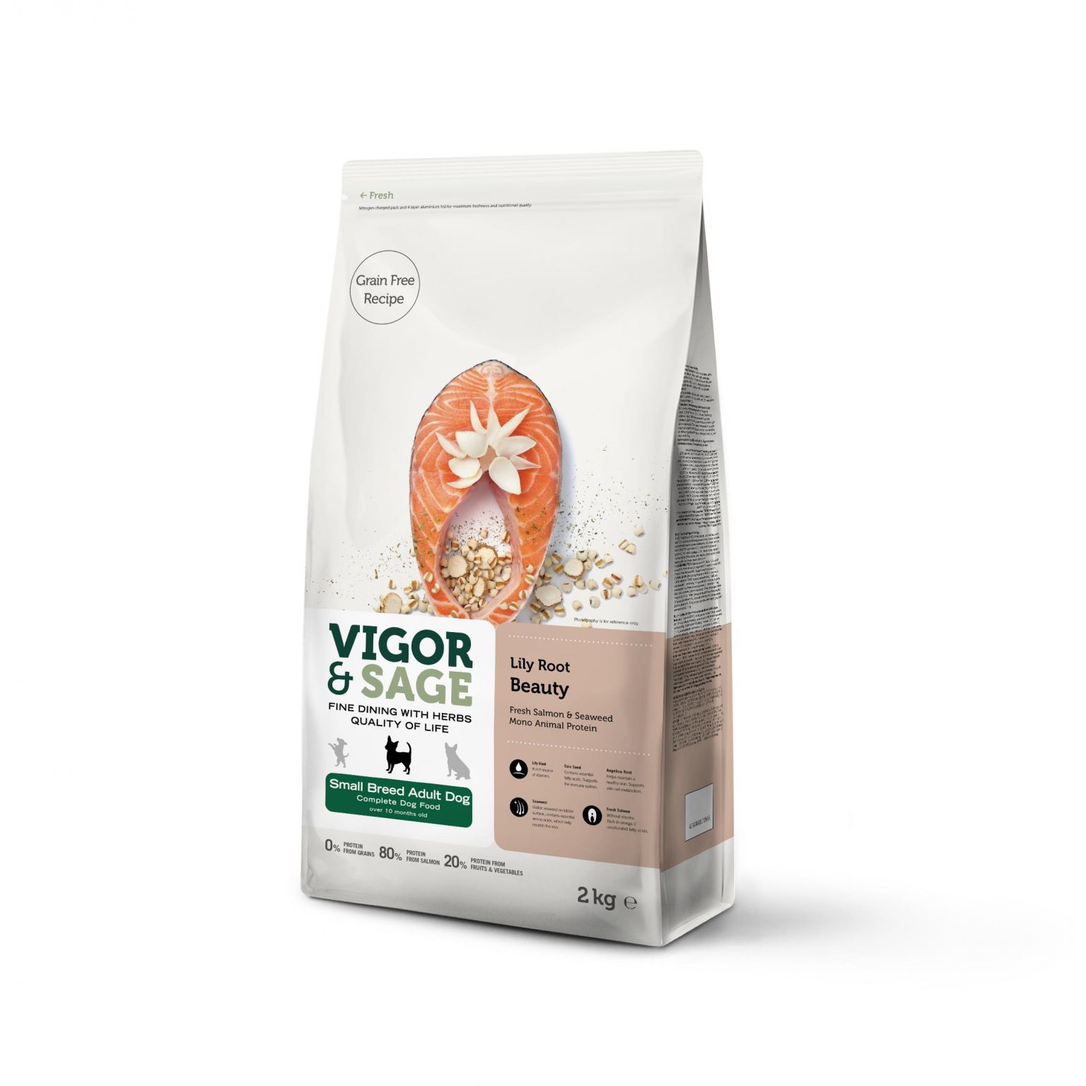 Vigor&Sage dog adult small breed Lily root beauty 2 kg hondenvoer Van