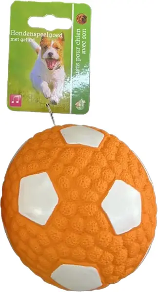 Voetbal latex 10cm oranje/wit met piep