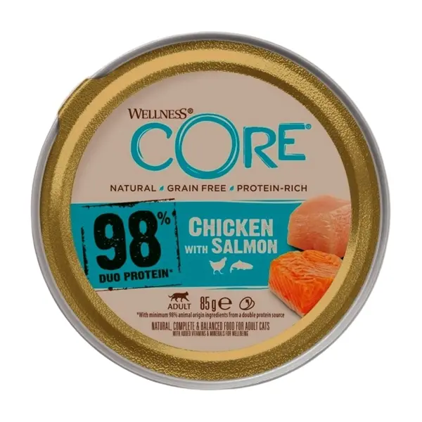 Wellness Core cat 98% duo proteïne kip&zalm alu cup 85gr. - afbeelding 1