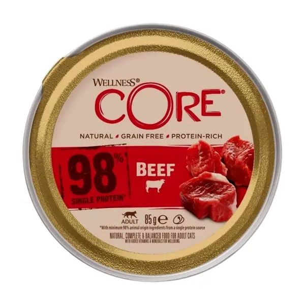 Wellness Core cat 98% single proteïne rund alu cup 85gr. - afbeelding 1