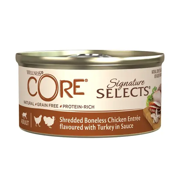 Wellness Core cat signature selects shredded kip&kalkoen saus 79gr. - afbeelding 1