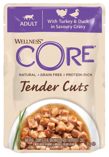 Wellness Core cat tender cuts kalkoen&eend gravy 85gr. - afbeelding 1