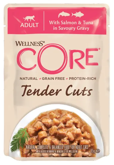 Wellness Core cat tender cuts zalm&tonijn gravy 85gr. - afbeelding 1