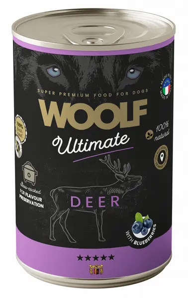 Woolf Ultimate dog blik deer&blueberries 400gr.