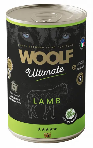 Woolf Ultimate dog blik lamb&rosemary 400gr.