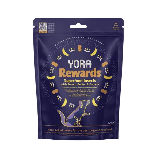 Yora dog rewards insecten& peanut& banana 100gr. - afbeelding 1